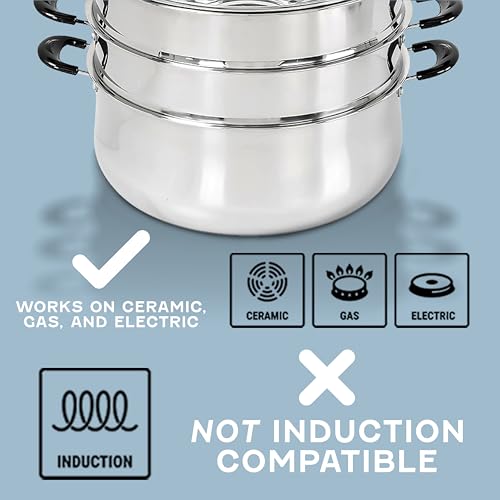 Stainless Steel 3-Tier Steamer Pot - Large Multi-Use Cookware for Vegetables & Rice