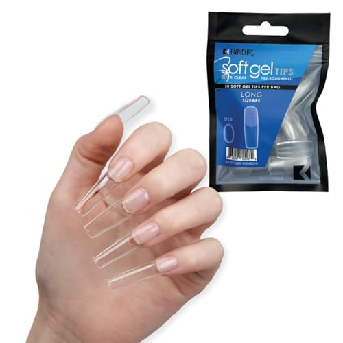 Long Square Soft Gel Tips - Pre-Roughened, 550 pcs, Flexible Nail Tips