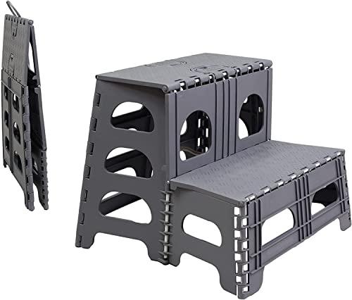 Industrial Gray Foldable Step Stool - Non-Slip, Supports 300lbs, Compact & Portable