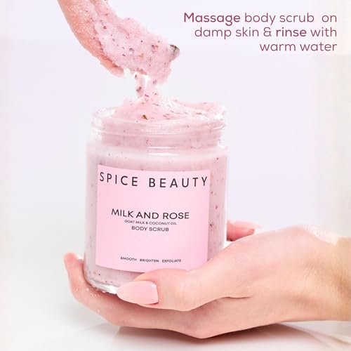 Milk and Rose Body Scrub | In-Shower Moisturizer with Hydrating Coconut Oil, Calming Roses, Shea Butter | Gentle Body Exfoliation Skincare | 9 Oz (1 Pack)