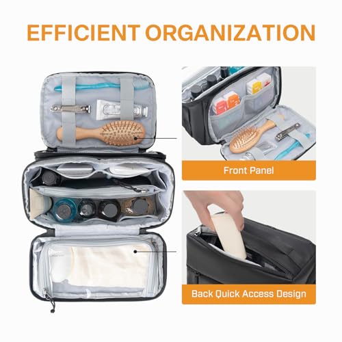 Everfun Medium Black Travel Toiletry Bag for Men & Women with Wet Dry Separation