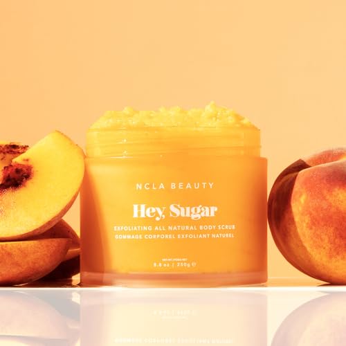 NCLA Beauty Hey Sugar All Natural Body Scrub - Moisturizing, Exfoliating Sugar Scrub - Shea, Cocoa, and Mango Butters - Peach - 8.8 oz