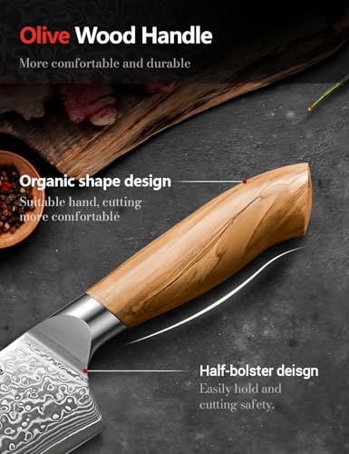 Emojoy 3-Piece Japanese Damascus Steel Knife Set with Olive Wood Handles & Gift Box - Variation 3