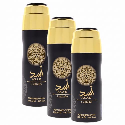 Lattafa Asad Men Body Spray 6.67 oz Pack of 3 - Long Lasting Masculine Fragrance