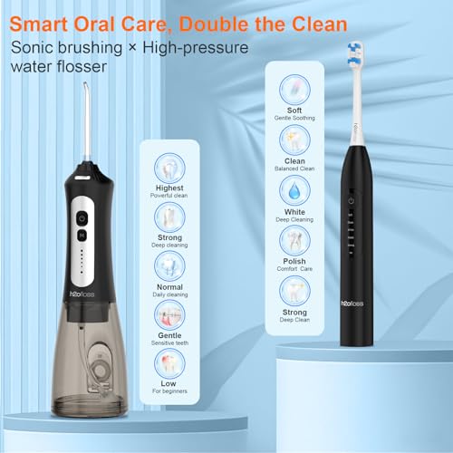 Black H2ofloss Electric Toothbrush and Water Flosser Combo - 2-in-1 Oral Care Kit