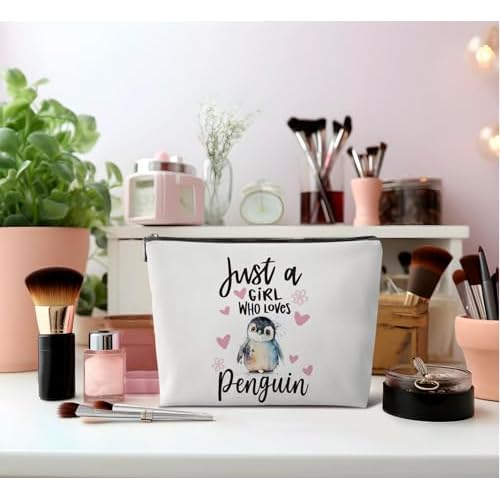 Penguin Gifts Cosmetic Bags for Women,Just A Girl Who Love Penguin Gifts Leather Makeup Bag,Small Makeup Bag Travel Organizer Zipper Pouch for Purse