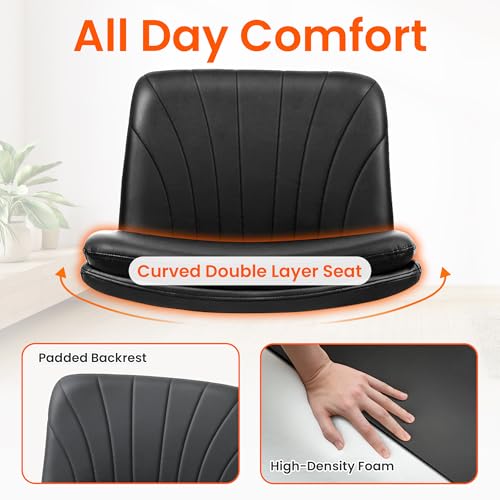 Orange Factory Criss Cross Chair Black PU Wide Leather Vanity Desk Seat - Adjustable Swivel