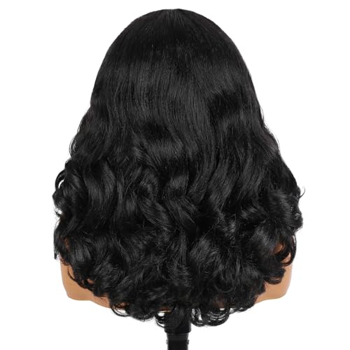 Black 16 Inch Yaki Curly Synthetic Wig for Black Women No Leave Out Clip-In Half Wig