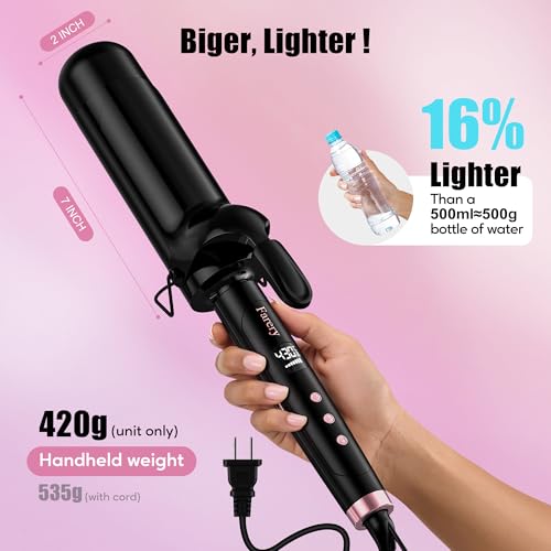 2 Inch Large Barrel Curling Iron for Long Hair, Digital Temp, Dual Voltage