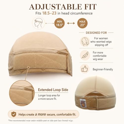 SYXI Nude 2-in-1 Wig Grip Cap & Band for Women, Non-Slip Secure Fit
