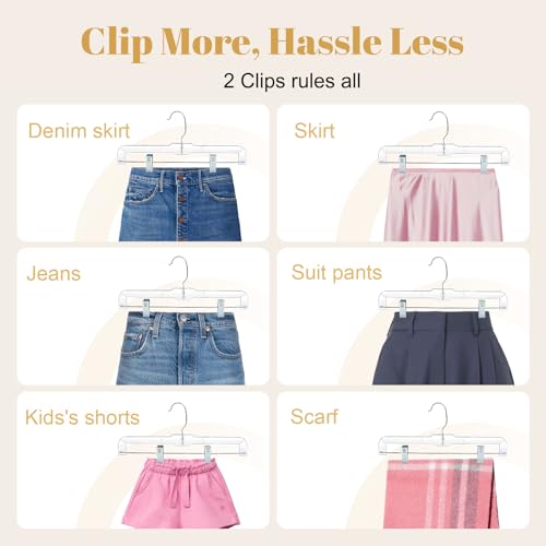 HOUSE DAY 50 Pack Clear Skirt Hangers with Clips - 14'' Clip Hangers - Variation of THIS listing