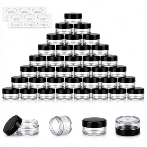 3 Gram Sample Containers with Lids, 200 Count, Black Lid