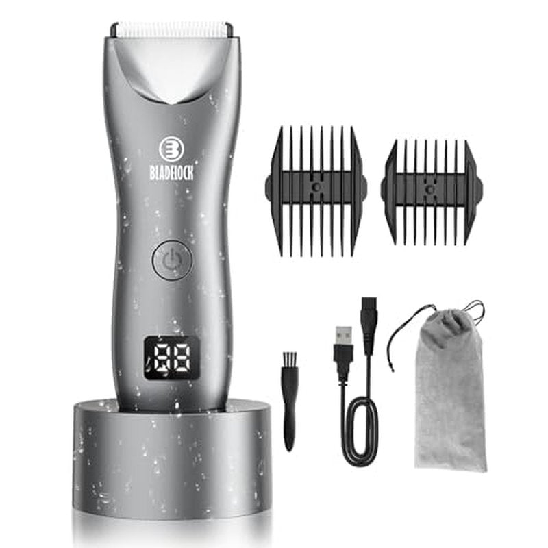 Body Hair Trimmer for Men with Light, Ball Trimmer Men Waterproof, Pubic Groin Hair Trimmers for Man Rechargeable Body Groomer with Standing Recharge Dock,LED Display