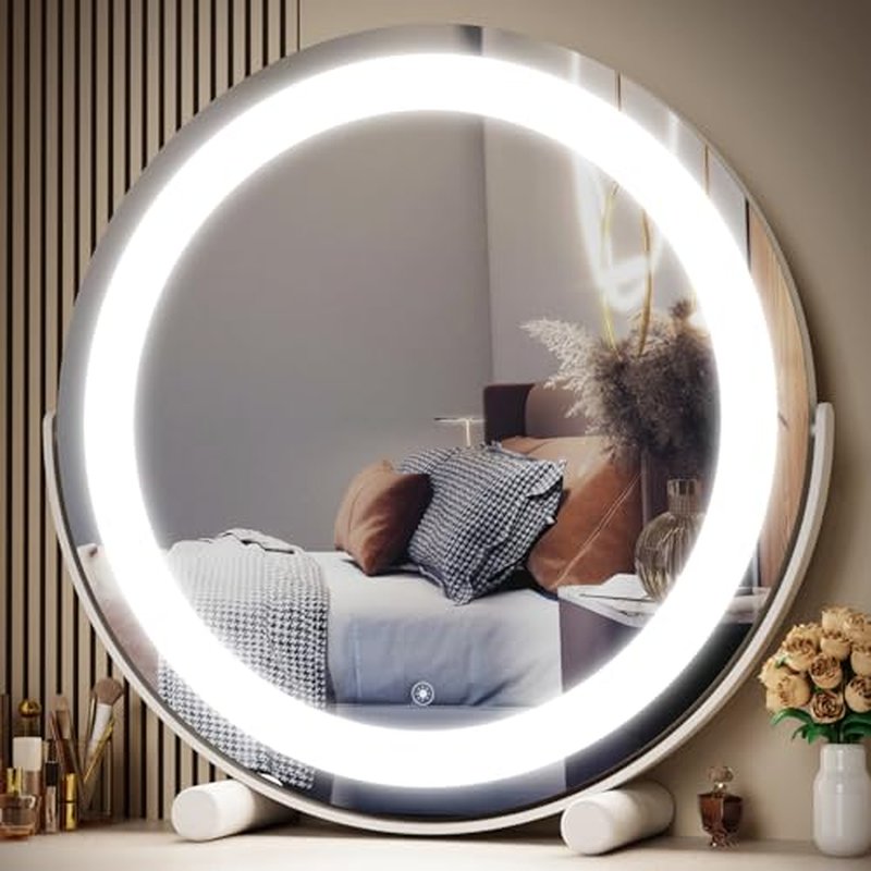 12" Round Vanity Mirror, LED Lights, Smart Touch 360¡ÆRotation, Dimmable White