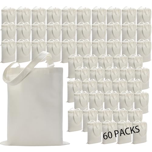 60 Pack Sublimation Canvas Tote Bags 14x16 Inch Reusable Grocery Bags for Heat Transfer DIY Crafting White