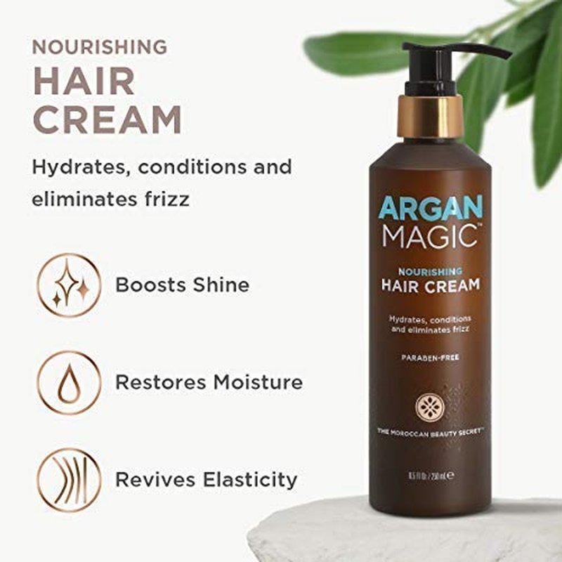 Argan Magic Nourishing Hair Cream - Hydrates, Conditions, and Eliminates Frizz for All Hair Types | Seals in Shine | Made in USA, Paraben Free, Cruelty Free (8.5 oz / 2 Pack)