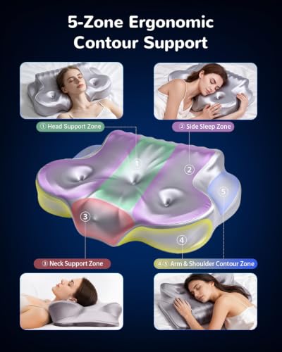 Cervical Neck Pillow for Pain Relief - Memory Foam Support, Grayish Purple