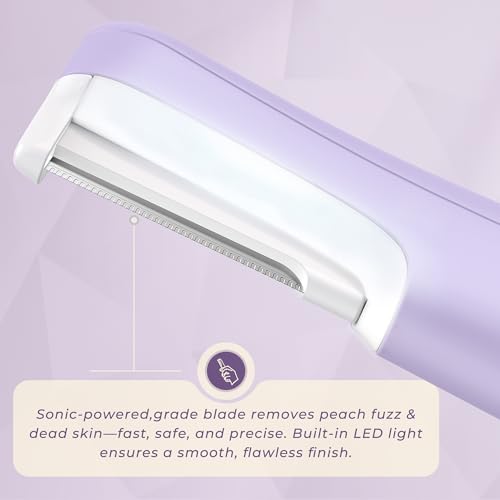 Dermaplane Razor for Women Face, WLU Rechargeable Face Dermaplaning Tool ? Peach Fuzz, Facial Hair & Exfoliation Removal, Sonic Technology with LED Light, 3 Speeds & 10 Blades (Purple)