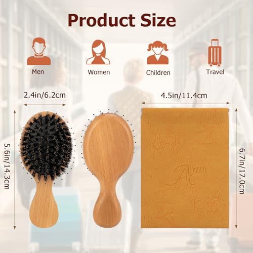 Mini Boar Bristle Travel Hair Brush 5.6 Inch for Women & Kids - Wooden Handle