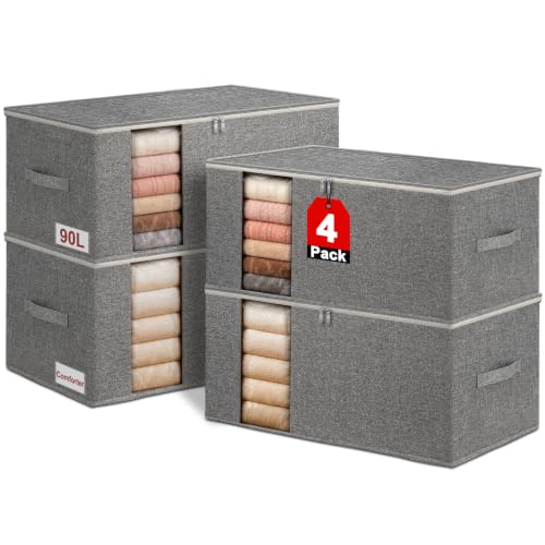 Boailydi 90L King Size Comforter Storage Bags 4-Pack Gray - Rigid & Durable