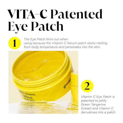 Goodal Green Tangerine Vitamin C Eye Patches 60 Sheets - Hydrating Under Eye Masks, Tired Puffiness Relief, Korean Skincare, Version 1