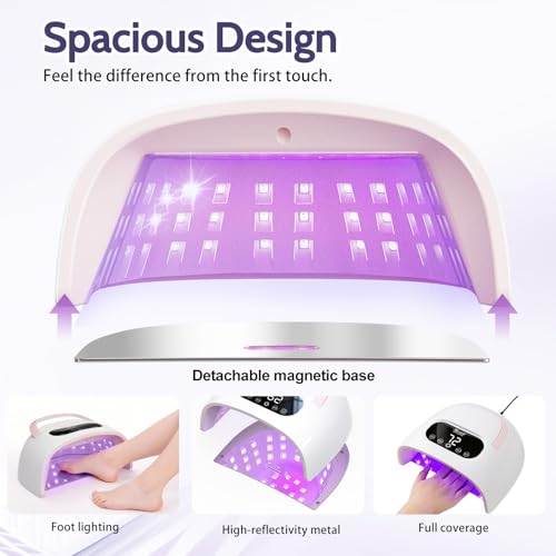 Extra Large UV Nail Lamp, 150W Corded Professional LED Light for Gel Nails, Plug-in Fast Cure with 4 Timers, Smart Sensor Big Size Manicure Dryer for Salon Home Gifts Women