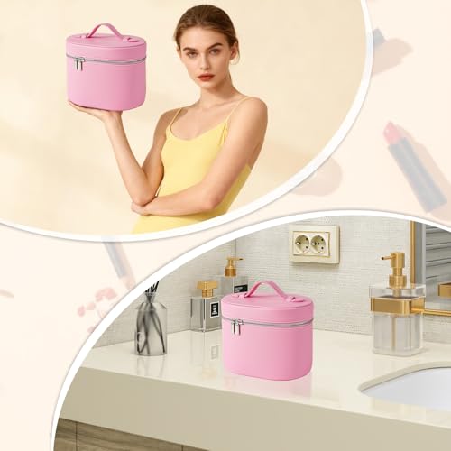Large PU Leather Makeup Bag with Removable Washable Dividers - Travel & Organizer Case