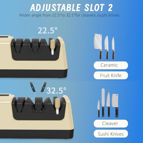 Light Gold 5-in-1 Electric Knife Sharpener for Kitchen & Scissors