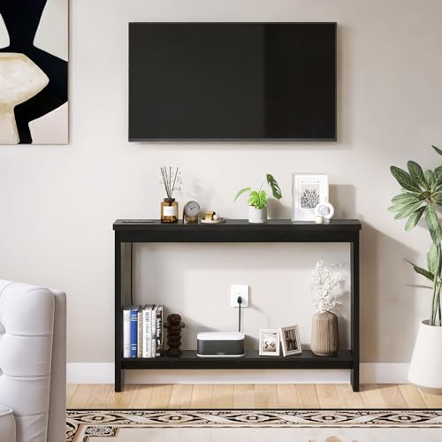 47-Inch Narrow Sofa Table with Outlet & USB Charging Station - Black