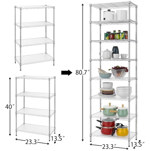 Chrome 8-Tier Wire Shelving Unit - Adjustable Steel Storage Rack 80.7 Inches