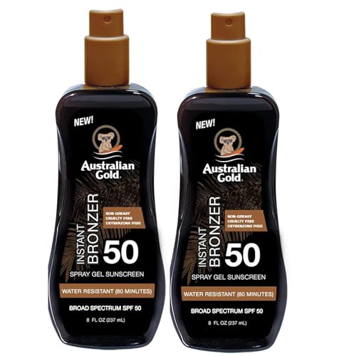 SPF 50 Sunscreen Spray Gel with Bronzer and Hydrating Oils - 8 oz Pack of 2