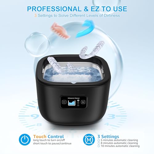Ultrasonic Retainer Cleaner Machine 43kHz with 255ML Tank for Dentures Jewelry