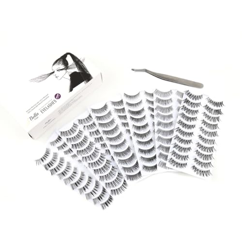 Bella Hair 60 Pairs Natural False Eyelashes with Applicator - Reusable Strip Lashes for All Eye Shapes