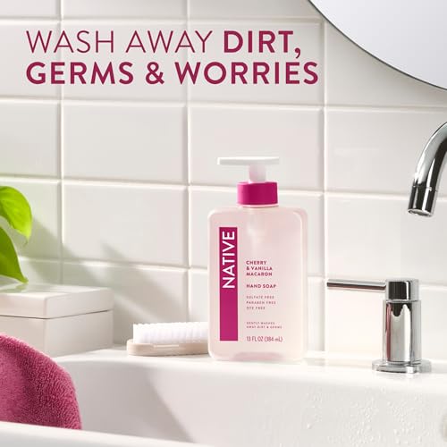 Native Liquid Hand Soap Pack of 6 - Cherry & Vanilla Macaron Scent, Non-Drying, Plant-Based, 13 Fl Oz