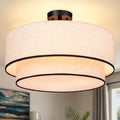 Hamilyeah 20 Inch Beige & Black Double Layer Semi Flush Mount Ceiling Light with 4 Lights