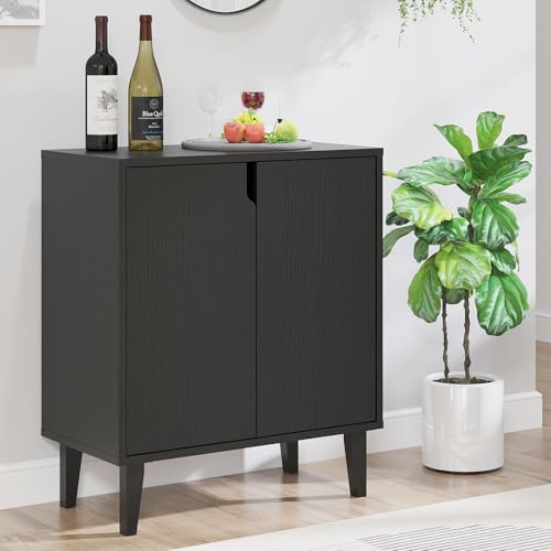 Black 2 Door Kitchen Buffet Storage Cabinet with Soft-Closing Doors
