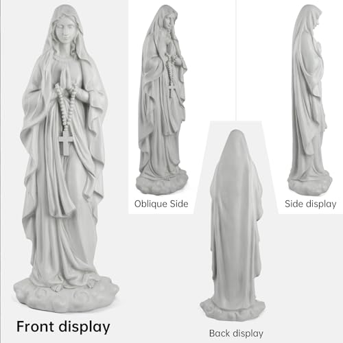 Outdoor Virgin Mary Praying Statue - 31.5 Inch Garden Religious Sculpture, White Magnesium Oxide