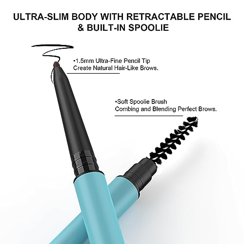 TurritopsisD Eyebrow Pencil Liner ¡¼2-Pack Dark Brown¡½ Waterproof Long-Lasting Retractable Extra-thin Pen Built-in Brush Create Eye Brow Natural Makeup