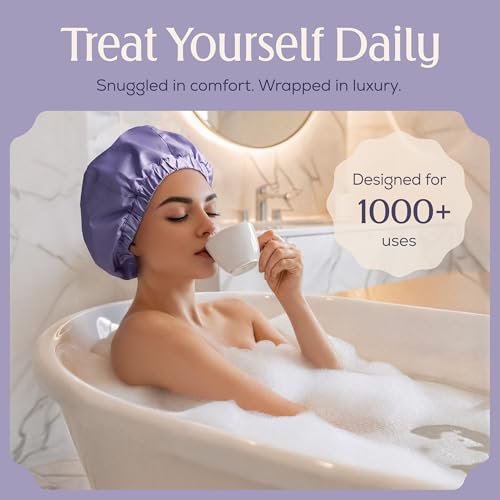 Large Waterproof Shower Cap for Long Hair & Curls - Lilac Variation