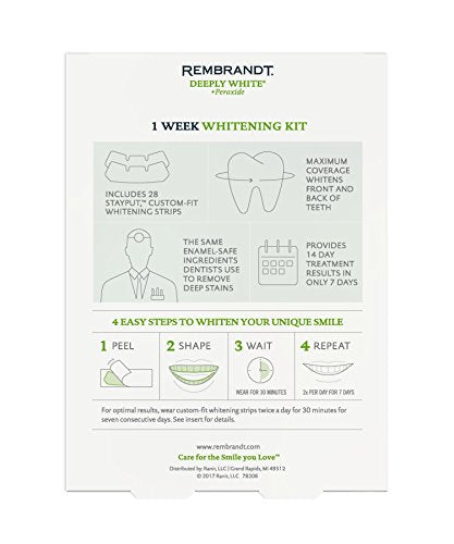 Rembrandt Deeply White Plus Peroxide Strips - 1 Week Kit, 28 Strips - Whitening Strips