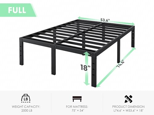 QEROMY Full Size Bed Frame - 18 Inch Sturdy Platform Bed with Storage
