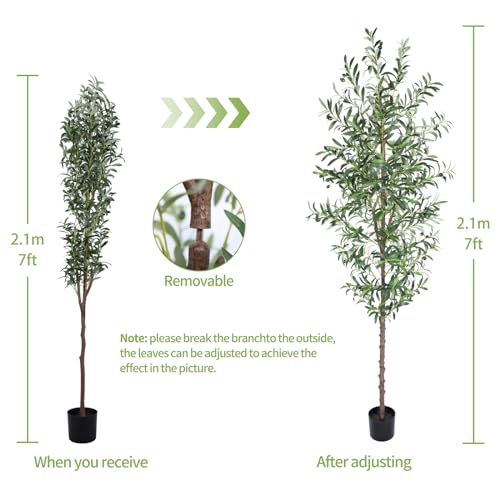 7FT Artificial Olive Tree Indoor Faux Plant with Trunk 1048 Leaves & 40 Fruits - 1 Pack