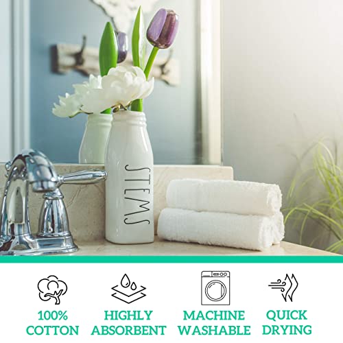 White Cotton Washcloths 12x12 Inches - 40 Pack Soft Absorbent Face & Body Towels, Bulk Bathroom Cloths