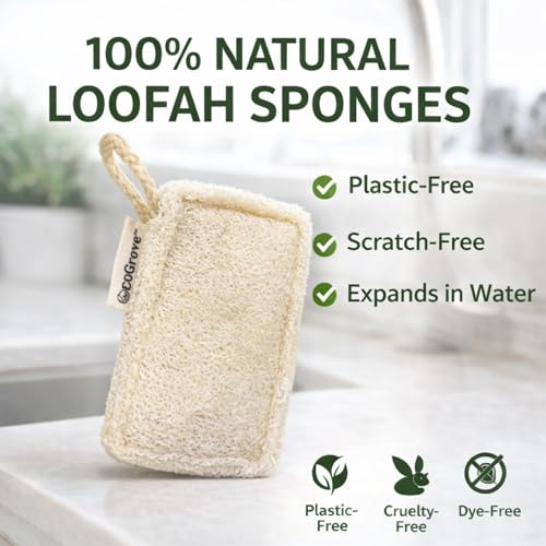 Natural Loofah Dish Sponges 4 Pack ? 100% Plant-Based Luffa Scrubber for Dishes, Pots & Nonstick Pans ? Compostable, Non-Scratch Kitchen Sponge for Sink, Tile & Everyday Cleaning
