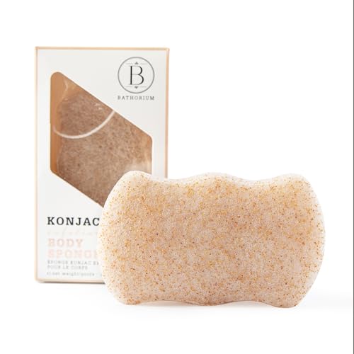Bathorium Konjac Walnut Shell Body Sponge, Gently Cleanses Skin, Ideal for Daily Use, Made with Hand-Harvested Asian Konjac Root, Softens & Revitalizes, 1 Sponge