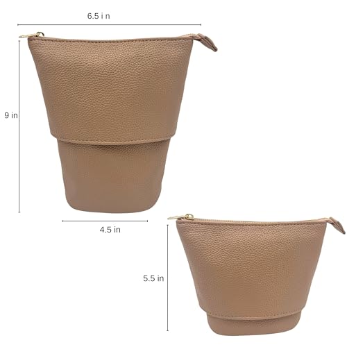 JAZD Convertible Travel Makeup Brush Bag, Stand-Up Brush Holder Pouch For Easy Access, Cosmetic Case Organizer (BEIGE)