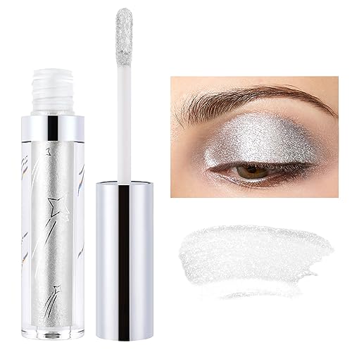 Glitter Liquid Eyeshadow Metallic Pigments Shimmer Makeup Metals Gloss for Eyes Eyeliners Sparkling Eye Shadow Shiny Pen Eyeliner Kit Long Lasting Waterproof (Silver)