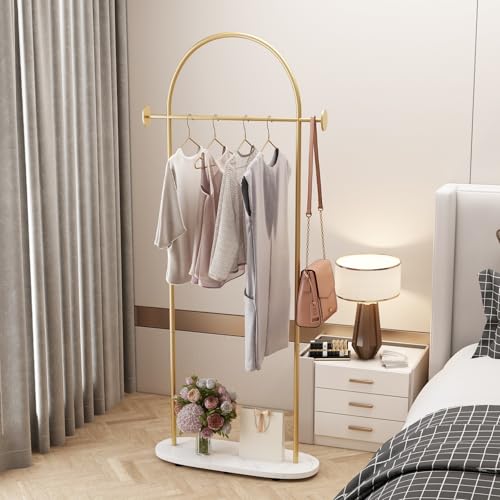 Gold Clothing Rack with Marble Base, Modern Freestanding Coat Stand 23.6"W