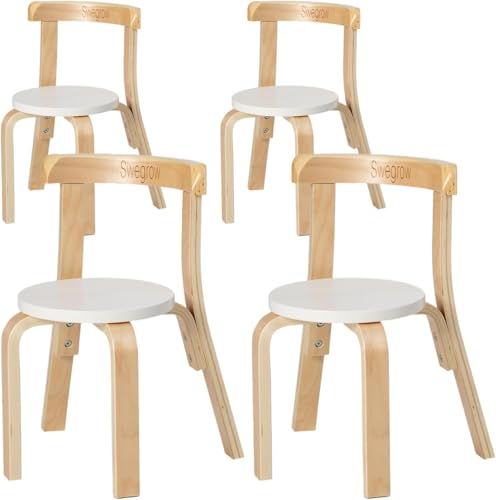 Kids Wooden Stackable Chair Set - Toddler Chairs for Playroom & Classroom - White, 4 Pack