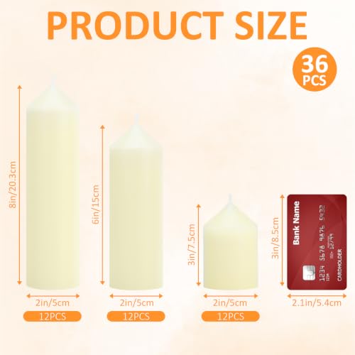Ivory Pillar Candles Bulk Set - 36 Pcs 2x3/6/8 Inch Dripless Unscented